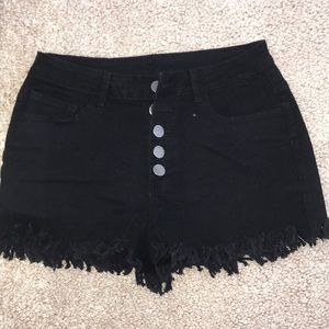 high waist buttoned black jean shorts